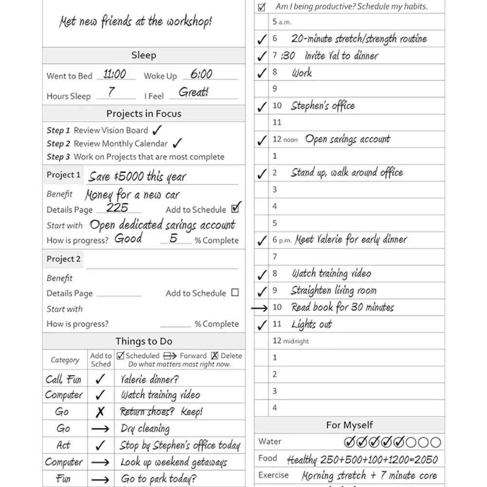 Gazelle Guided Black Faux Leather Daily Planner Time Management Goals Tracker